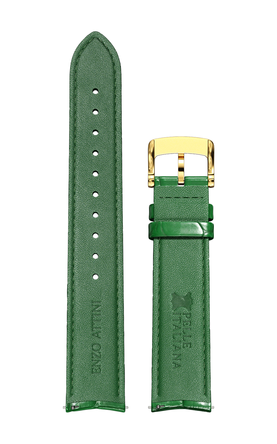 Green Italian Leather Strap (croc pattern) / Gold Color Buckle