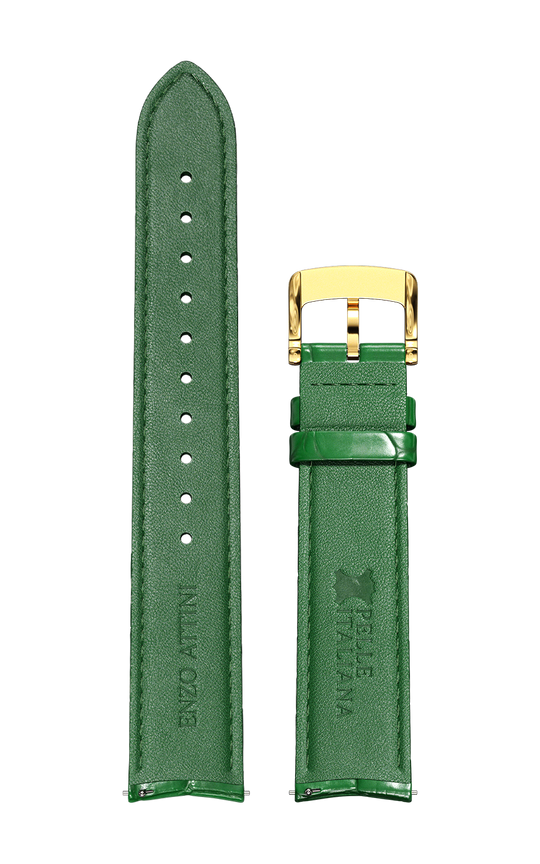 Green Italian Leather Strap (croc pattern) / Gold Color Buckle