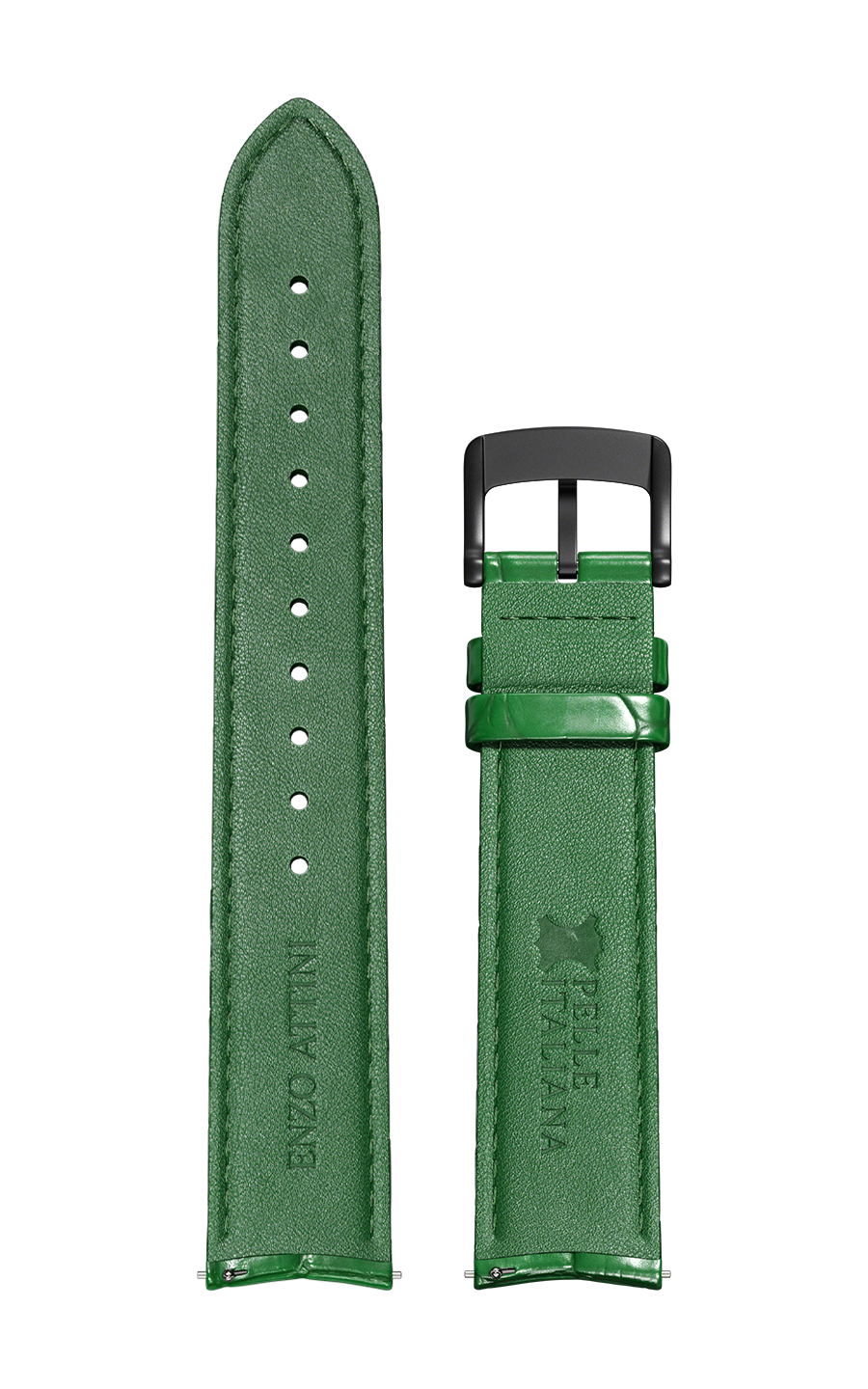 Green Italian Leather Strap (croc pattern) / Black Gold Color Buckle
