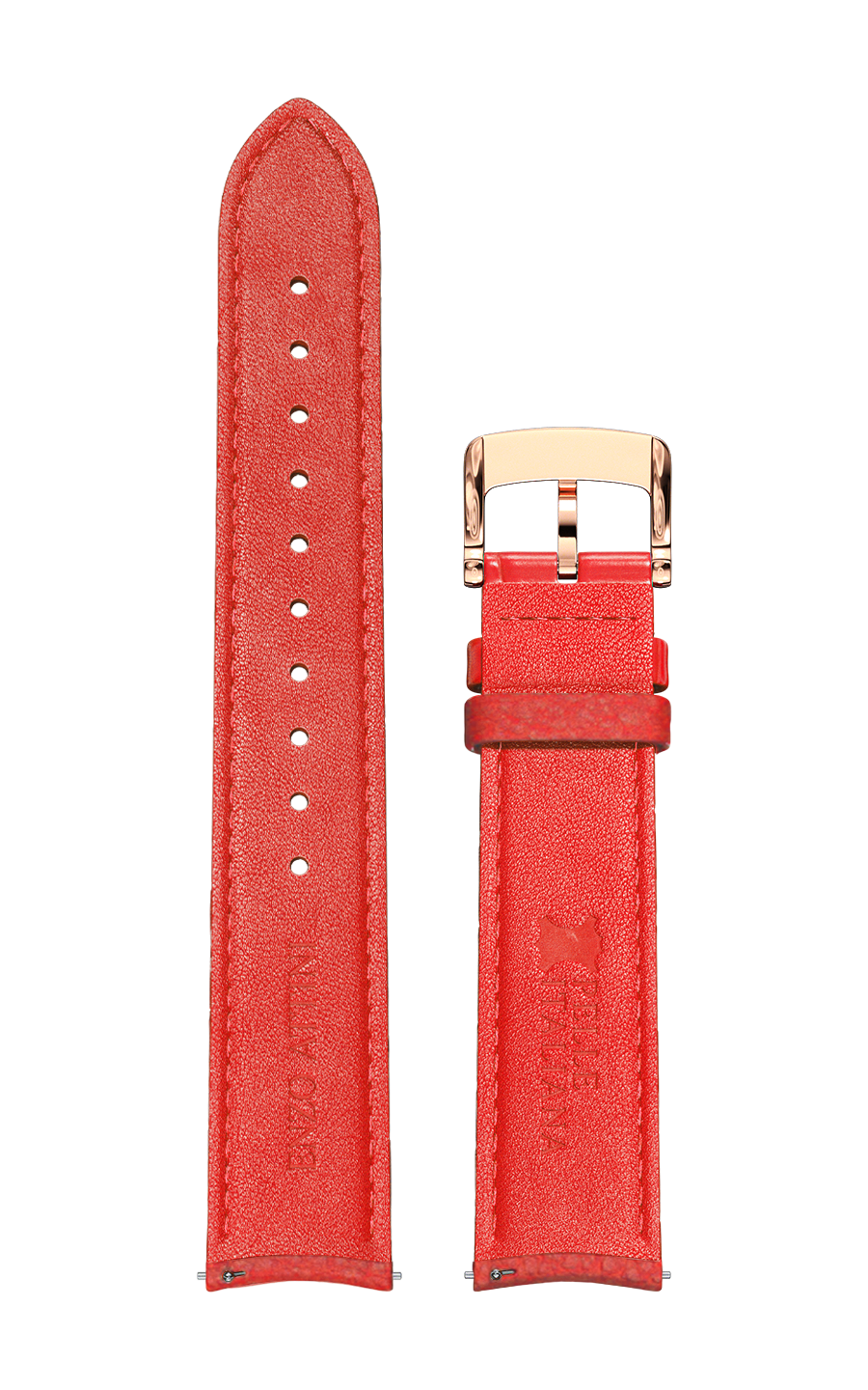 Red Italian Leather Strap / Rose Gold Color Buckle