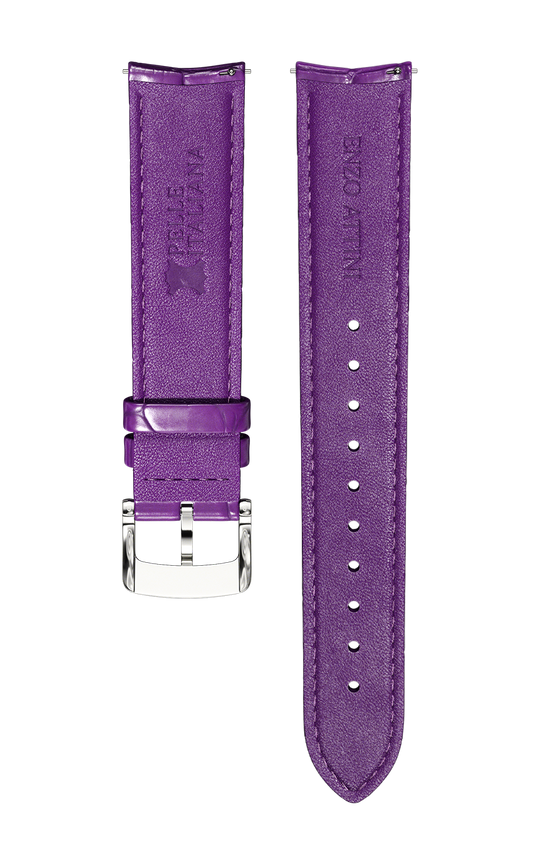 Purple Italian Leather Strap (croc pattern) / Silver Color Buckle