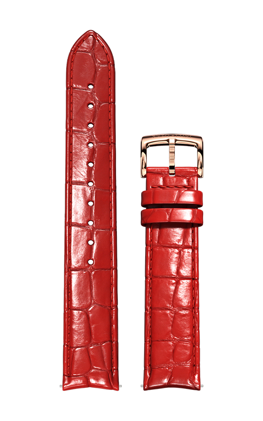Red Italian Leather Strap (croc pattern) / Rose Gold Color Buckle