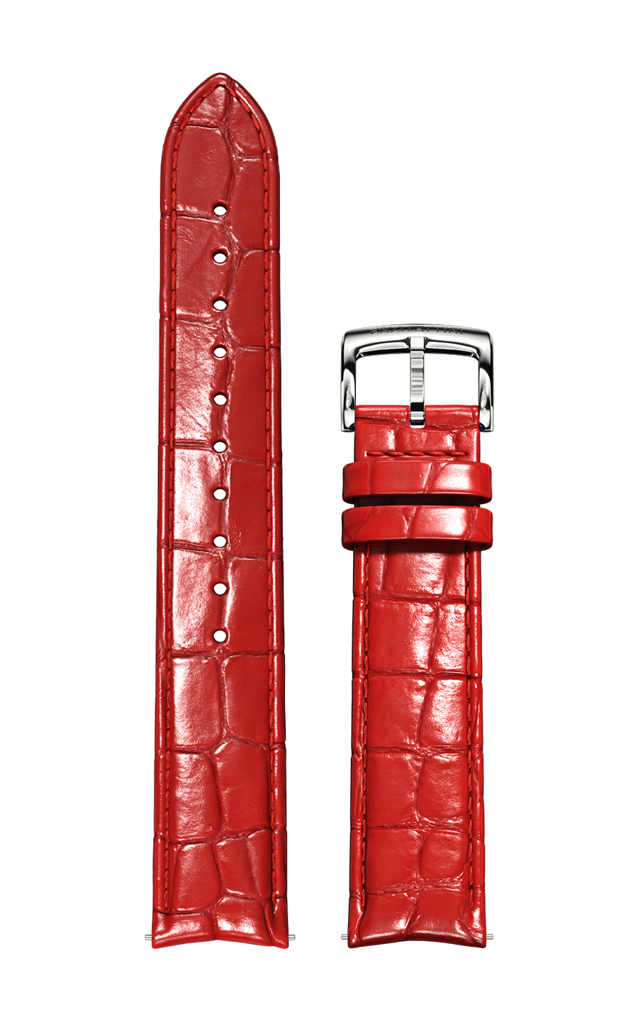 Red Italian Leather Strap (croc pattern) / Silver Color Buckle