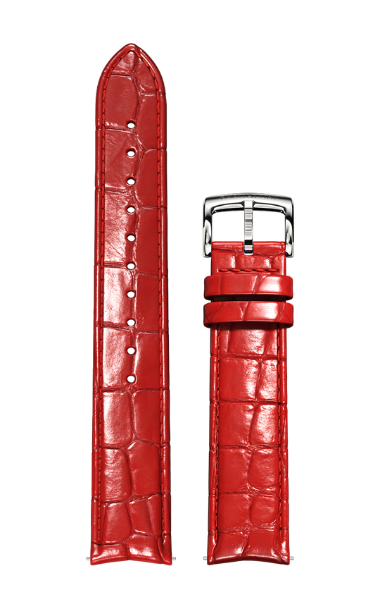 Red Italian Leather Strap (croc pattern) / Silver Color Buckle