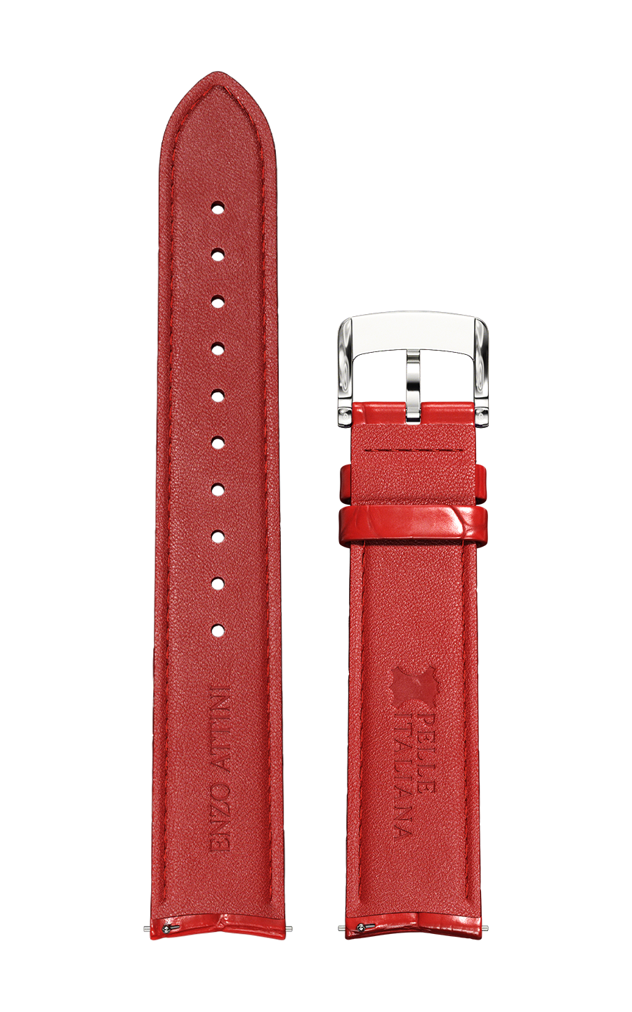 Red Italian Leather Strap (croc pattern) / Silver Color Buckle