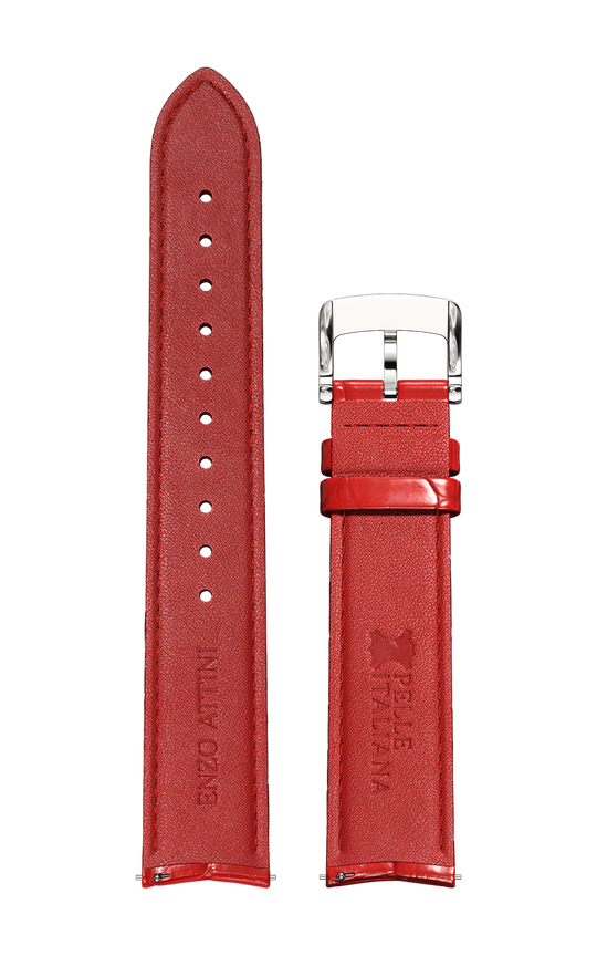 Red Italian Leather Strap (croc pattern) / Silver Color Buckle