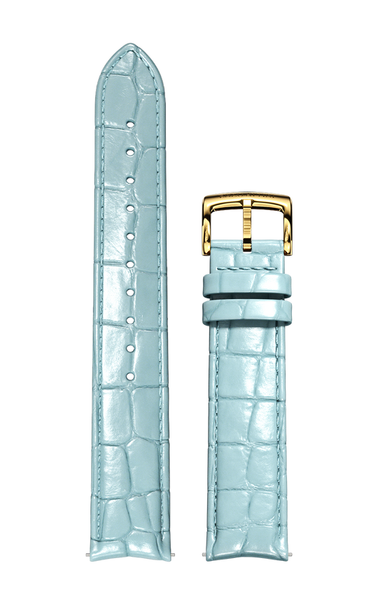 Light Blue Italian Leather Strap (croc pattern) / Gold Color Buckle