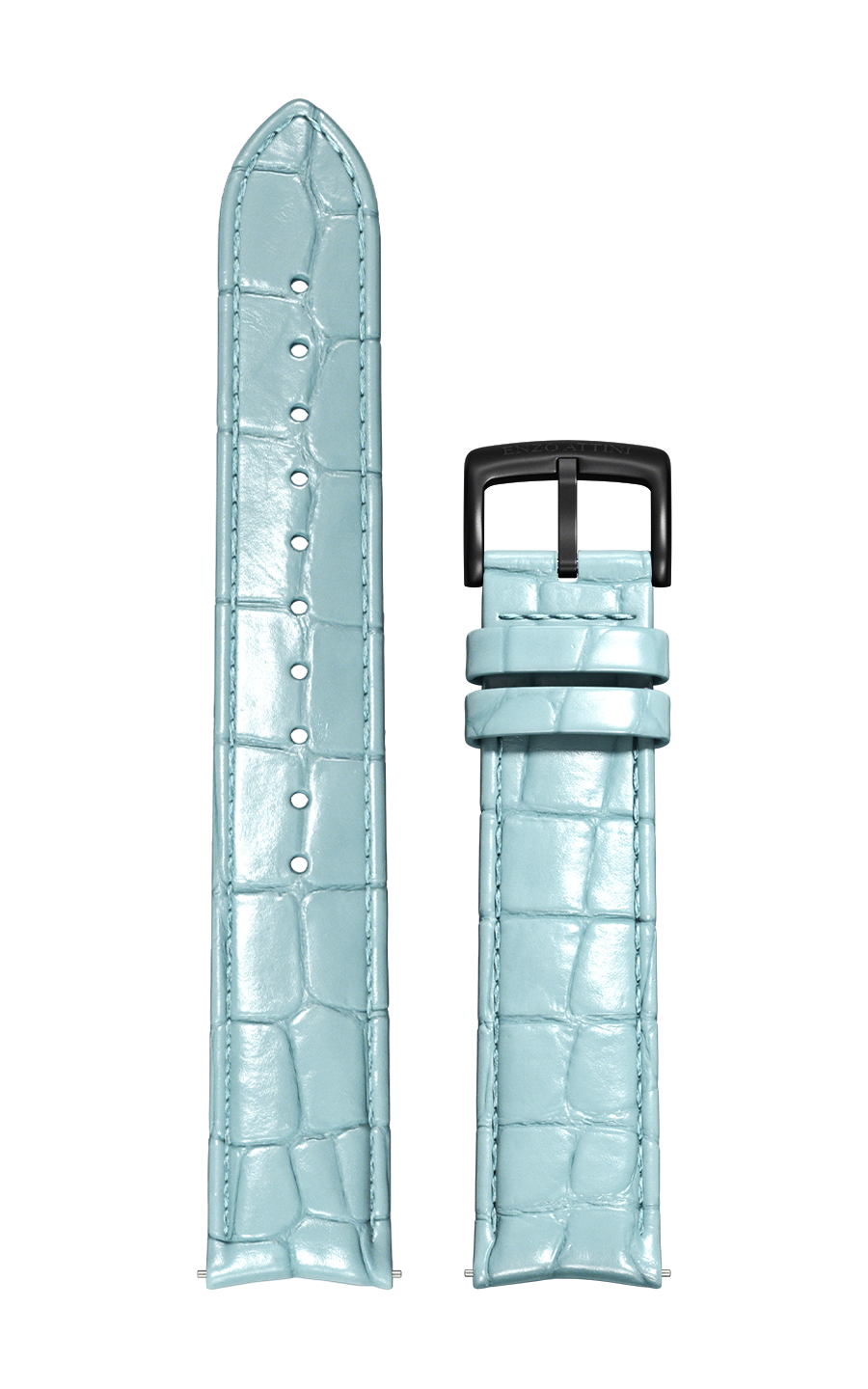 Light Blue Italian Leather Strap (croc pattern) /Black Color Buckle