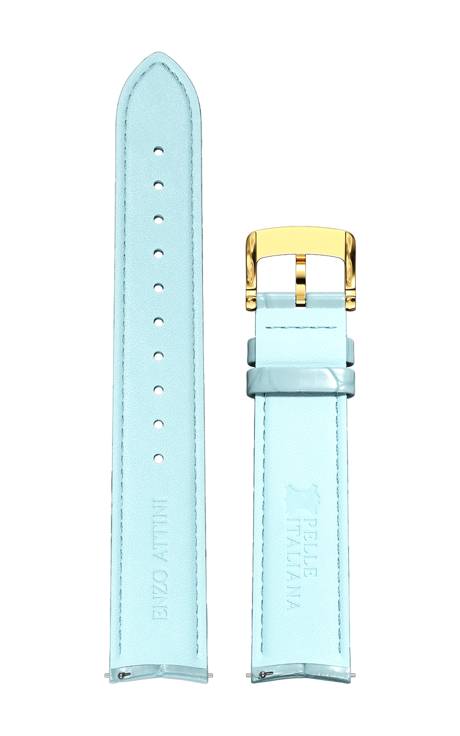 Light Blue Italian Leather Strap (croc pattern) / Gold Color Buckle