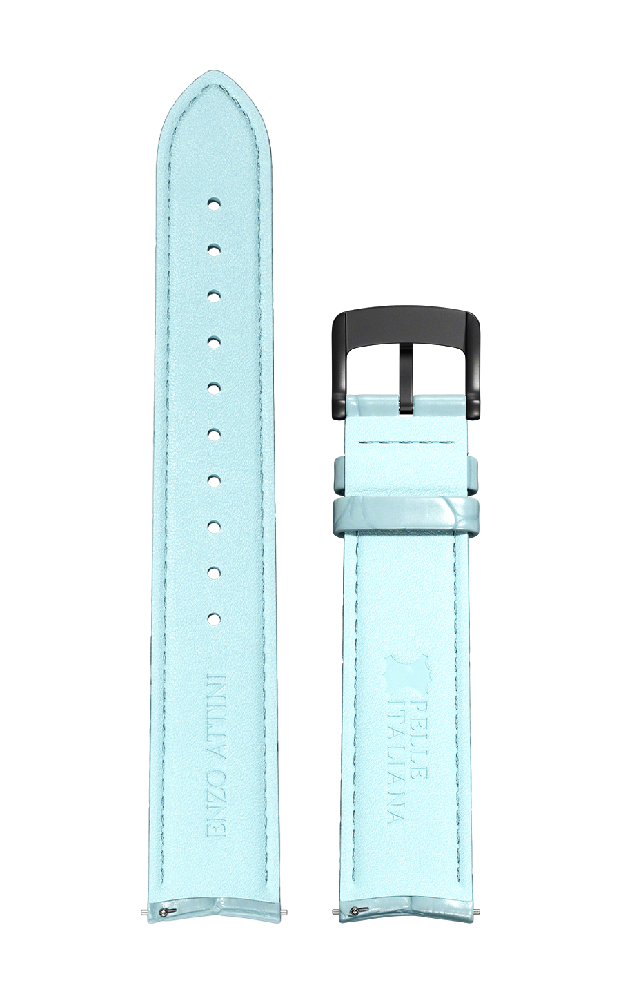 Light Blue Italian Leather Strap (croc pattern) /Black Color Buckle