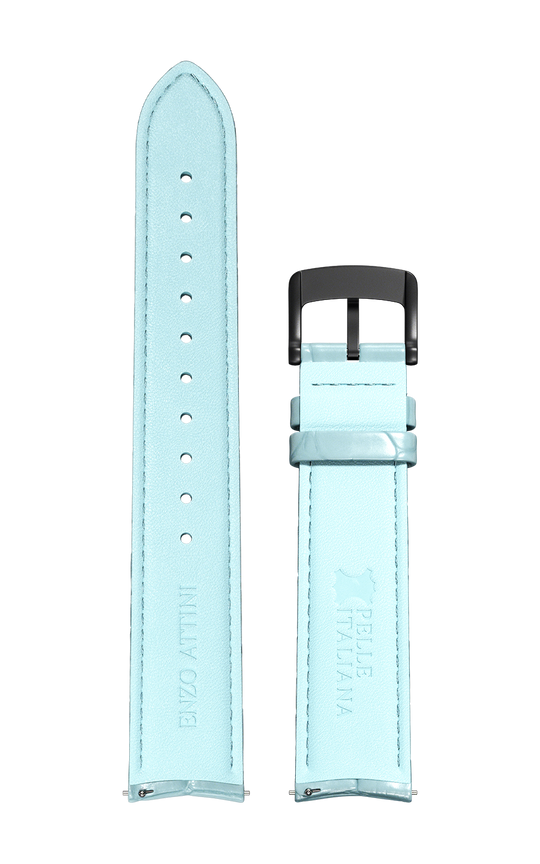 Light Blue Italian Leather Strap (croc pattern) /Black Color Buckle