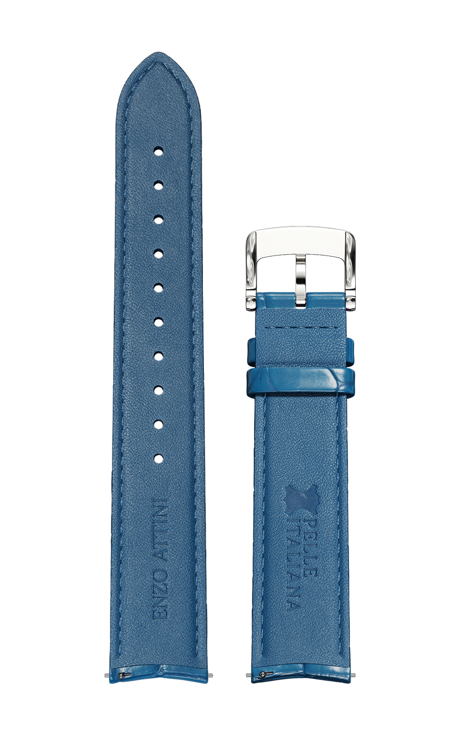 Blue Italian Leather Strap / Silver Color Buckle