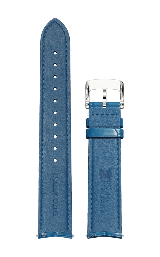 Blue Italian Leather Strap / Silver Color Buckle