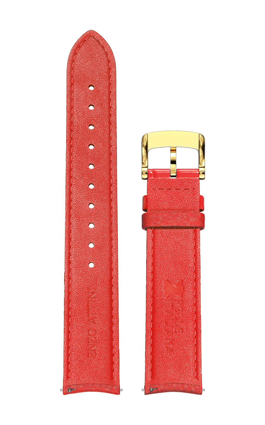 Red Italian Leather Strap / Gold Color Buckle