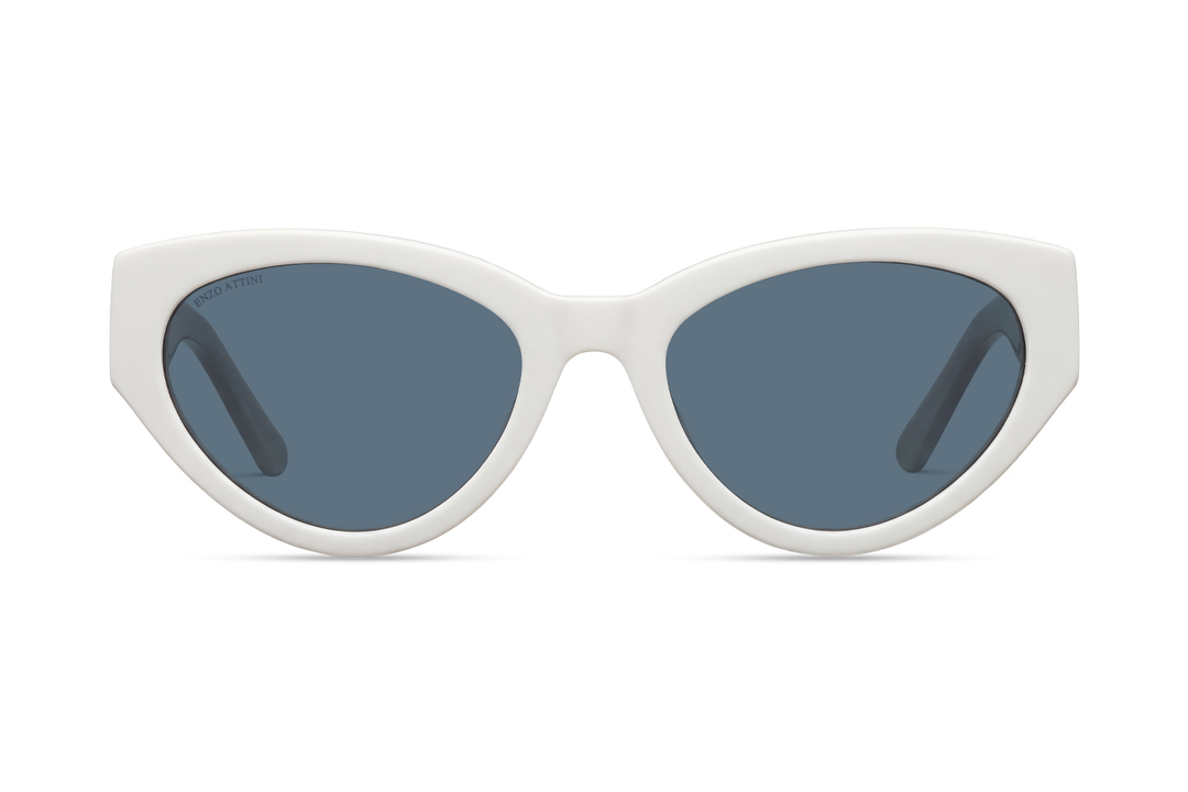 White sunglasses with black lenses on a white background