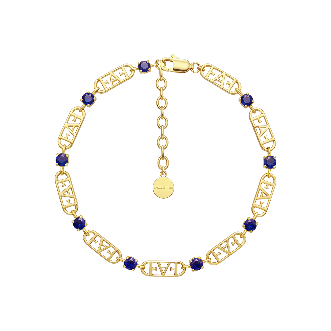 Statement Tennis Bracelet / Blue &amp; Gold Color.