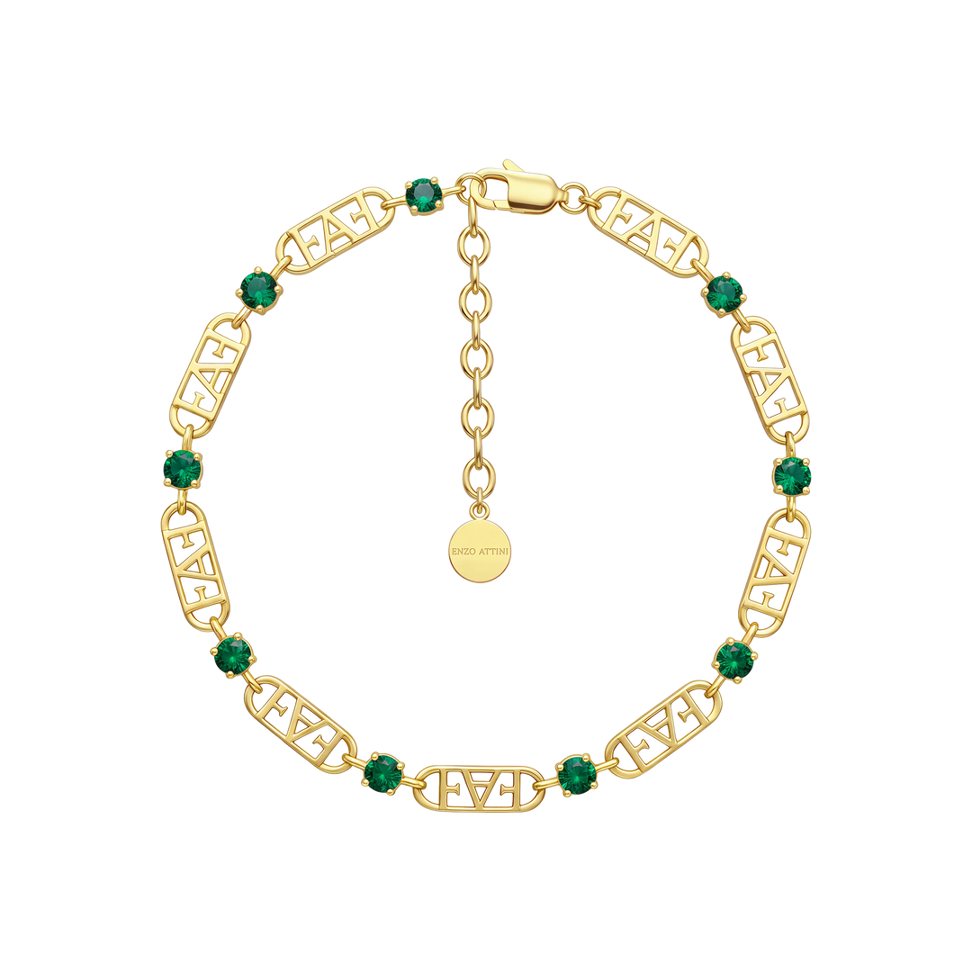 Statement Tennis Bracelet / Green &amp; Gold Color.