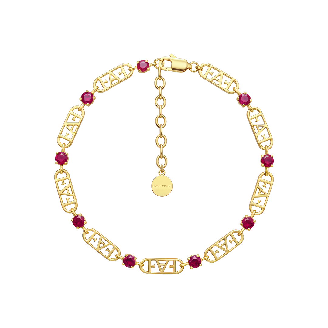Statement Tennis Bracelet / Red &amp; Gold Color.
