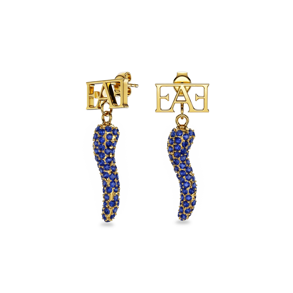 Cornicello Charm Earrings / Blue Horn - Enzo Attini - - earrings, jewelry_women