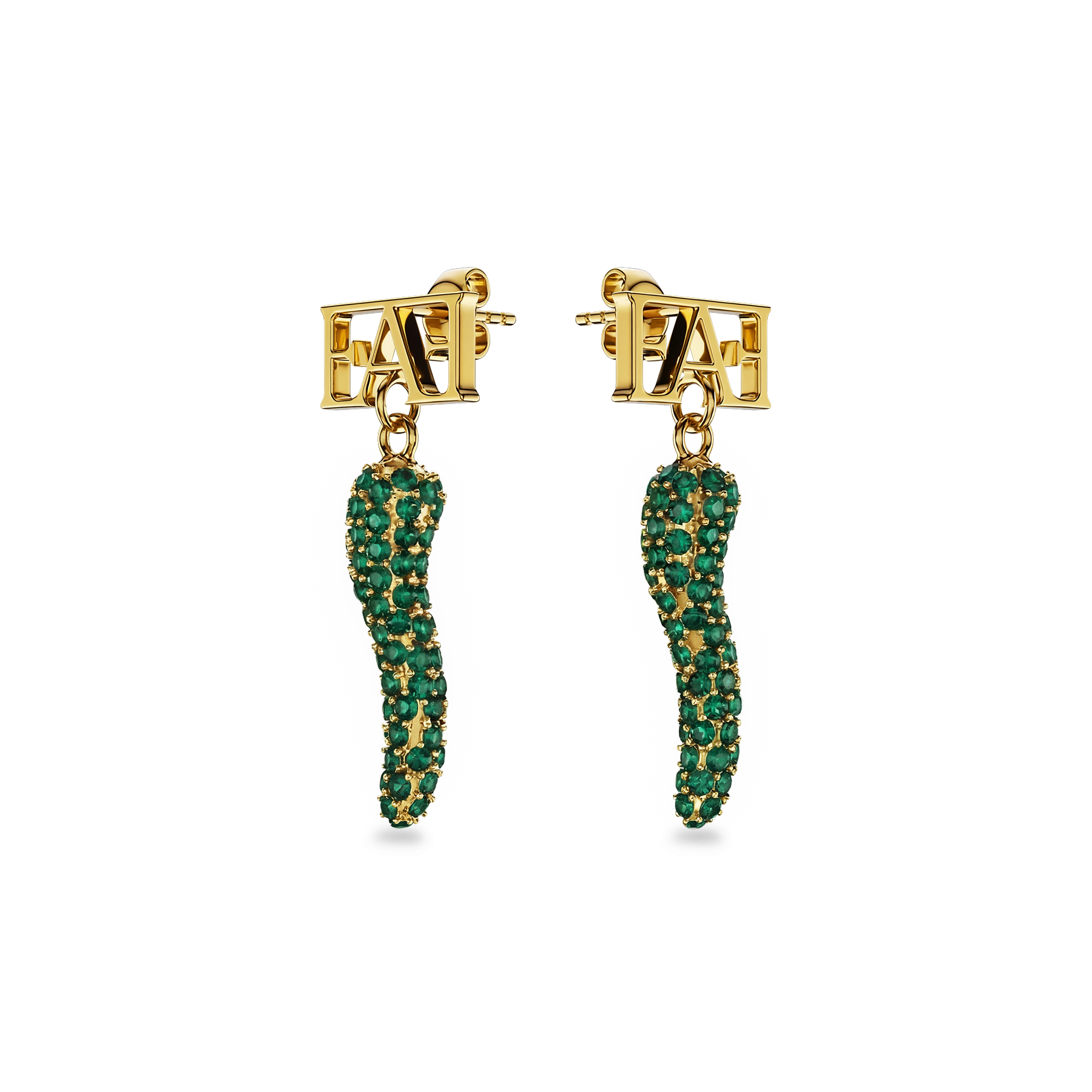 Cornicello Charm Earrings / Green Emerald Horn - Enzo Attini - - earrings, jewelry_women