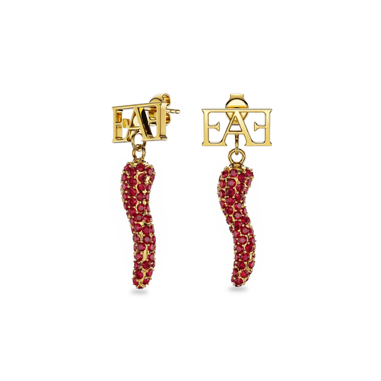 Cornicello Charm Earrings / Red Ruby Horn - Enzo Attini - - earrings, jewelry_women