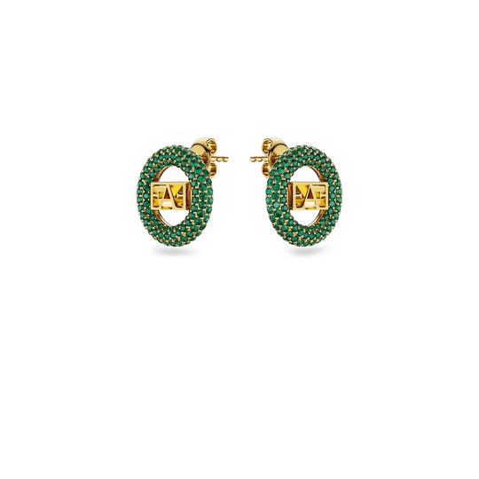 Halo Stud Earrings / Green Emerald Color - Enzo Attini - - earrings, jewelry_women