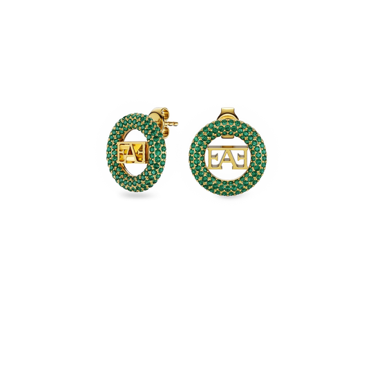 Halo Stud Earrings / Green Emerald Color - Enzo Attini - - earrings, jewelry_women