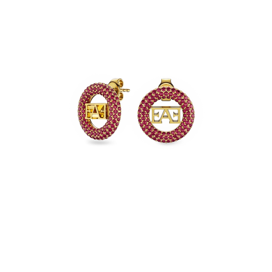Halo Stud Earrings / Red Ruby Color - Enzo Attini - - earrings, jewelry_women
