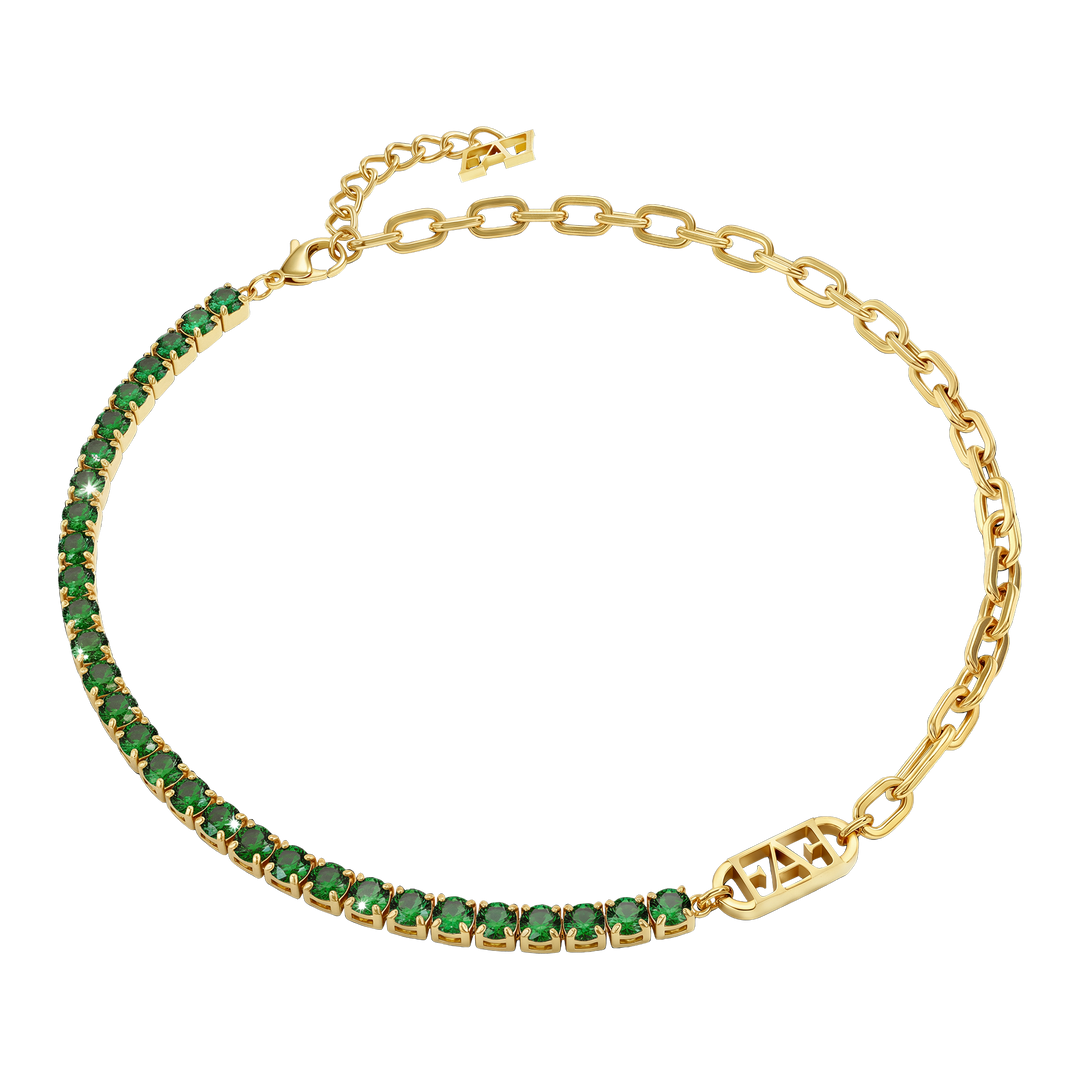 Glam Tennis Chain Necklace / Green Color.