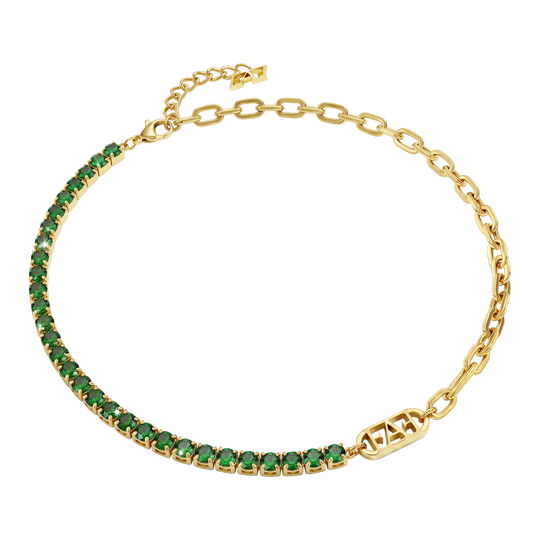 Glam Tennis Chain Necklace / Green Color.