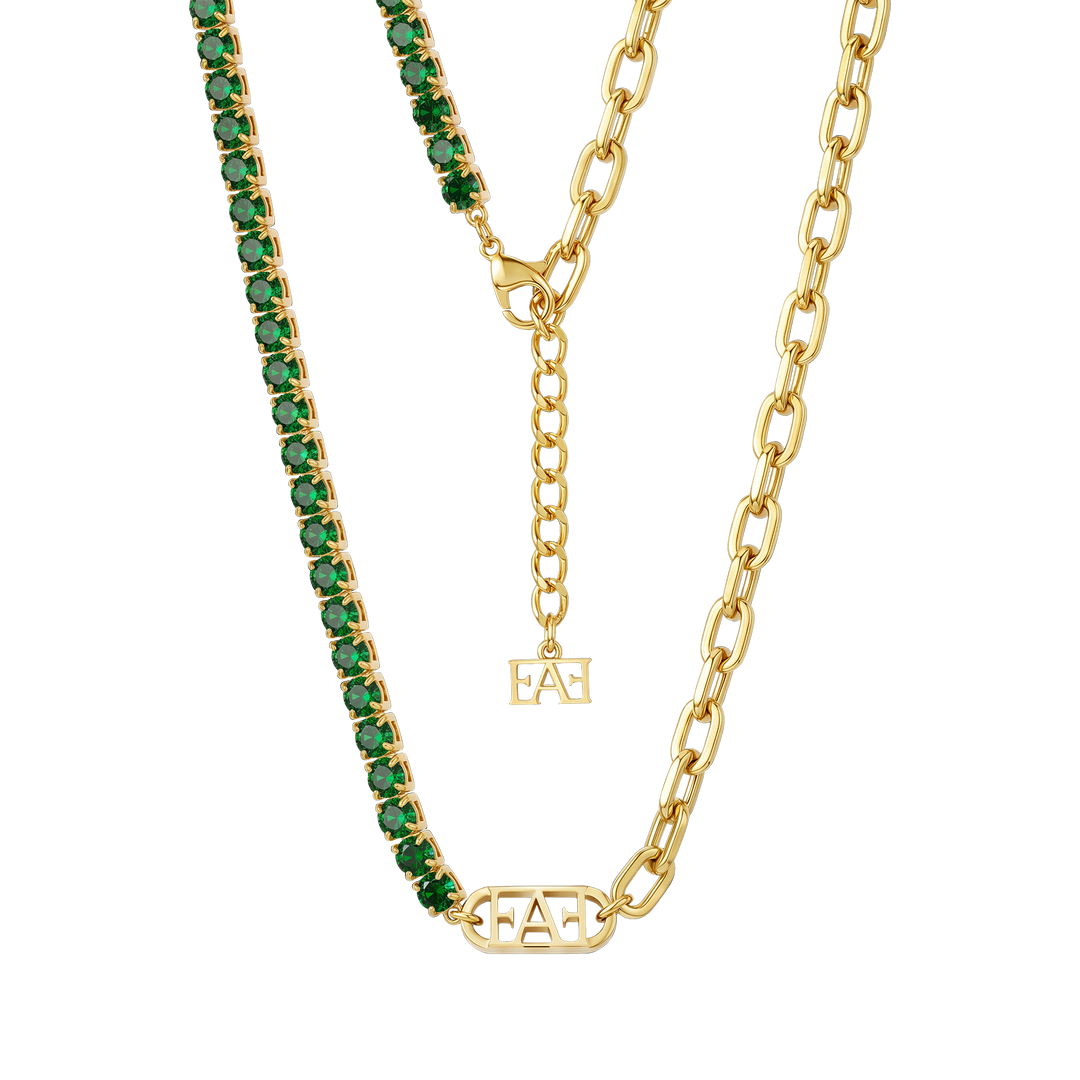 Glam Tennis Chain Necklace / Green Color.