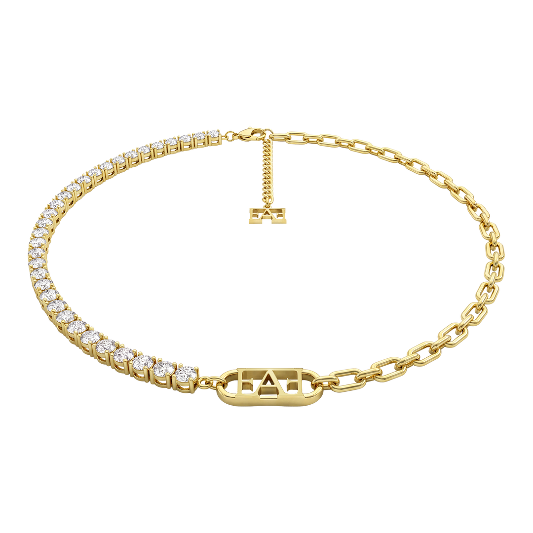Glam Tennis Chain Necklace / White Color.