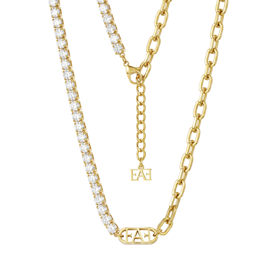 Glam Tennis Chain Necklace / White Color.