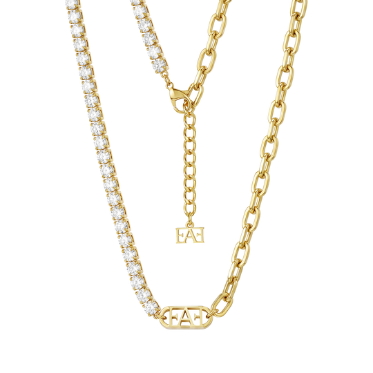 Glam Tennis Chain Necklace / White Color.