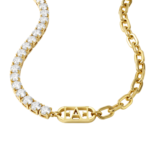 Glam Tennis Chain Necklace / White Color.