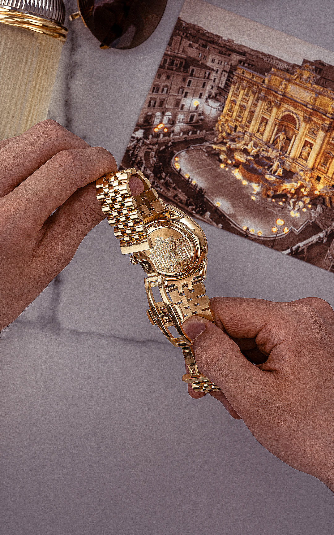 版画 Roamcouch Trevi Hand-Embellished Fontana di Trevi, Roma - President Bracelet / Swiss Movement