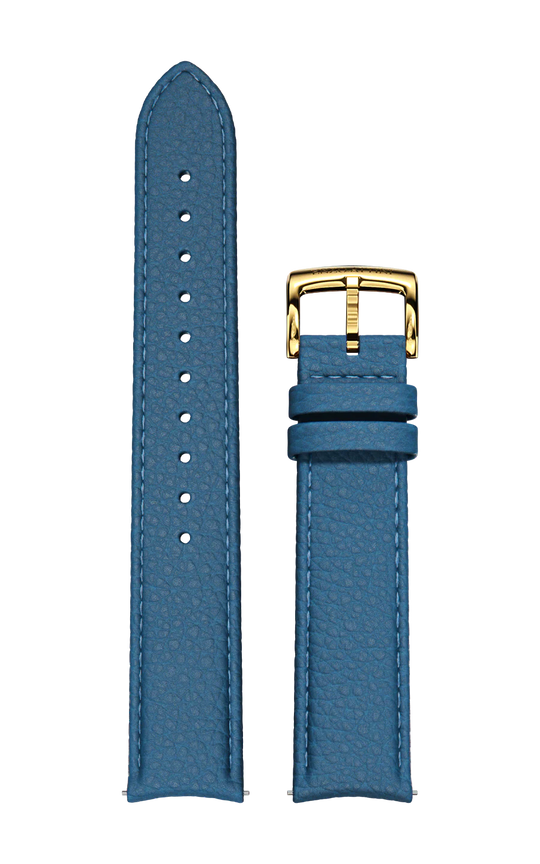 Blue Italian Leather Strap / Gold Color Buckle