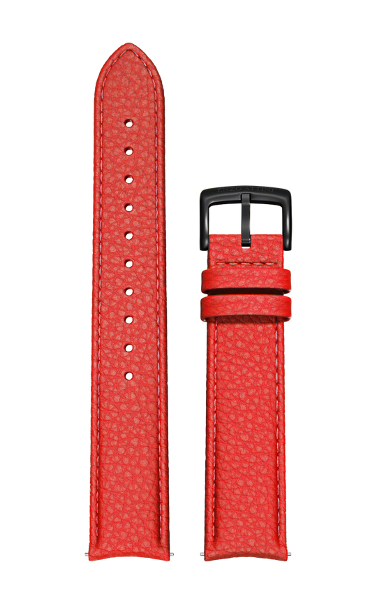 Red Italian Leather Strap / Black Color Buckle