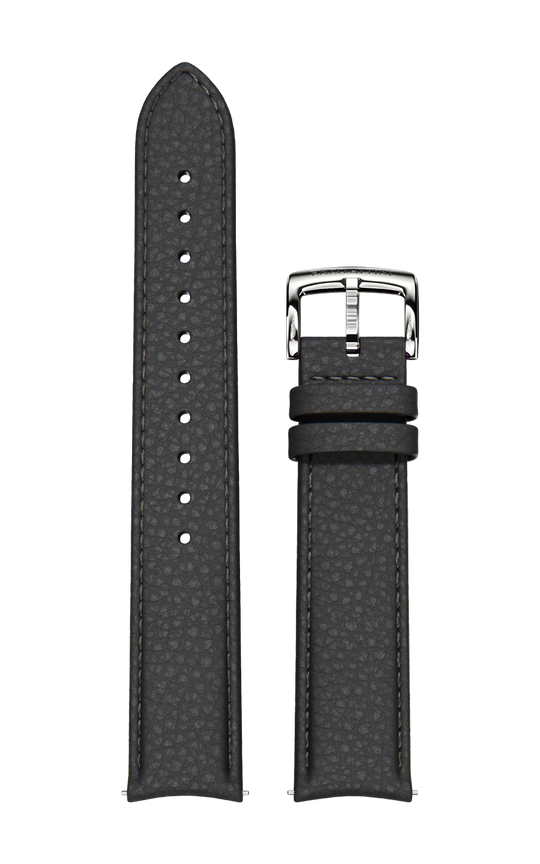 Black Italian Leather Strap / Silver Color Buckle