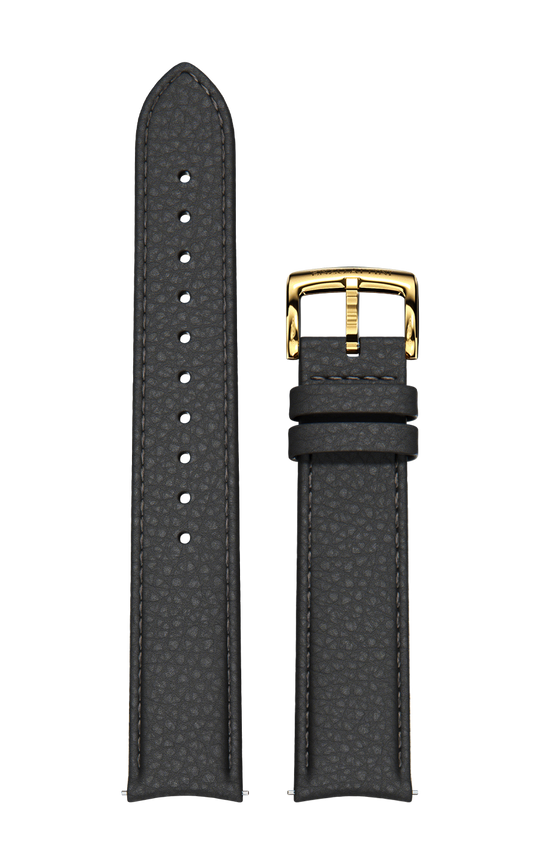 Black Italian Leather Strap / Gold Color Buckle