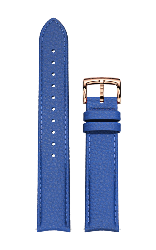 Blue Italian Leather Strap / Rose Gold Color Buckle