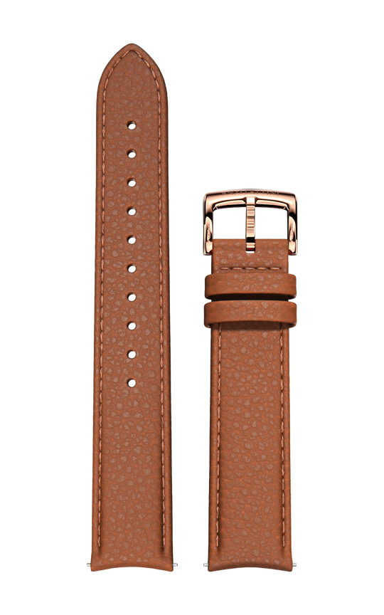 Brown Italian Leather Strap / Rose Gold Color Buckle