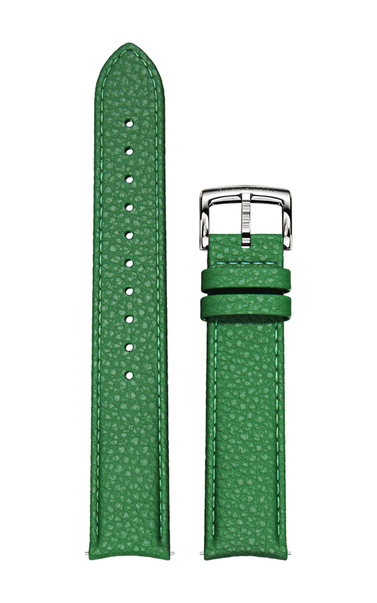 Green Italian Leather Strap / Silver Color Buckle