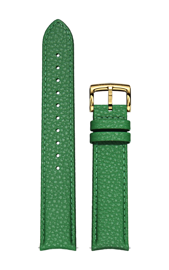 Green Italian Leather Strap / Gold Color Buckle