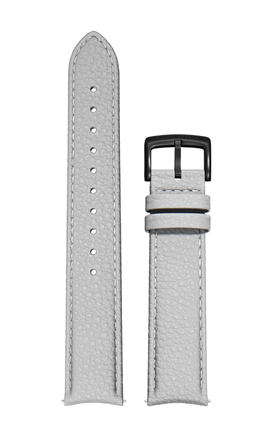 Grey Italian Leather Strap / Black Color Buckle