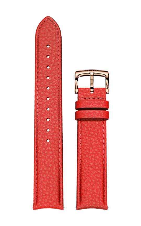 Red Italian Leather Strap / Rose Gold Color Buckle